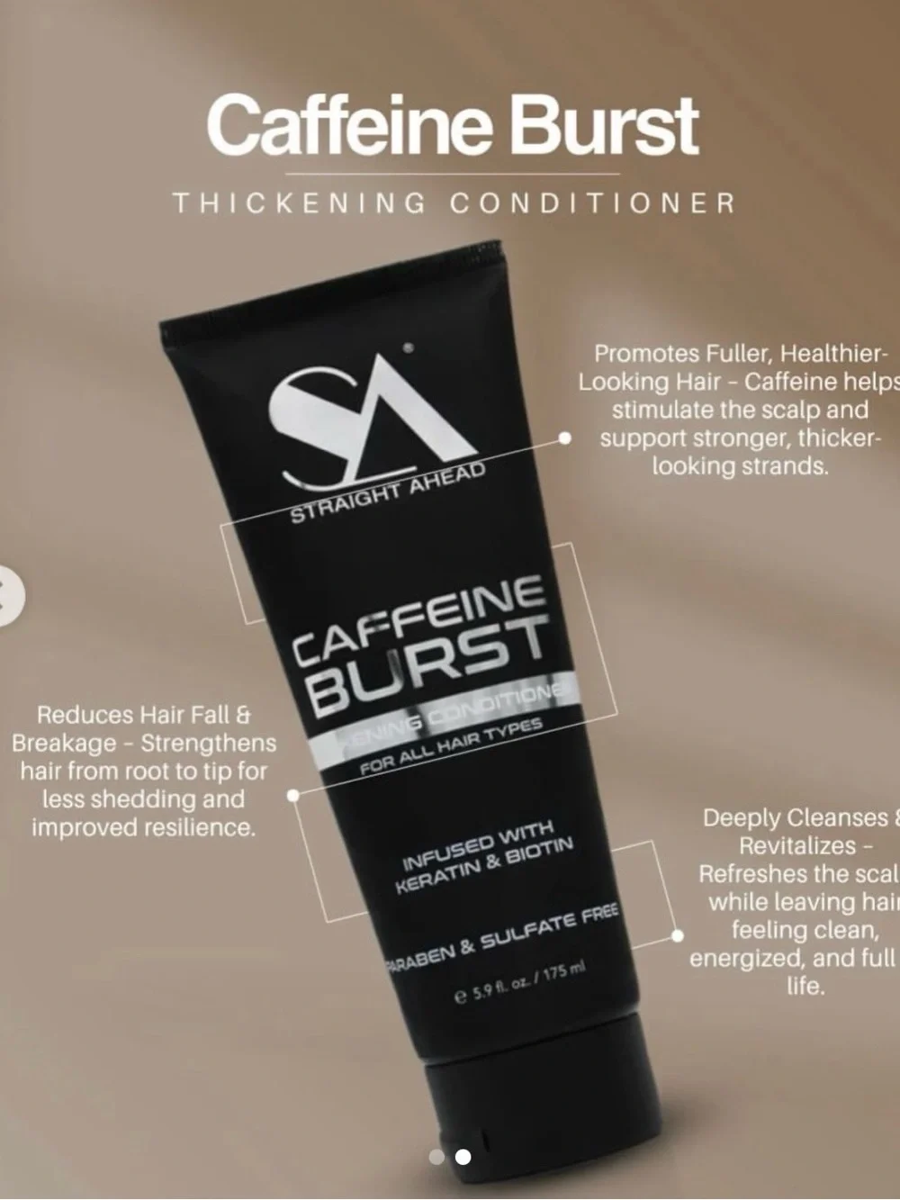 Straight Ahead Caffeine Burst Thickening Shampoo - Black Tubes